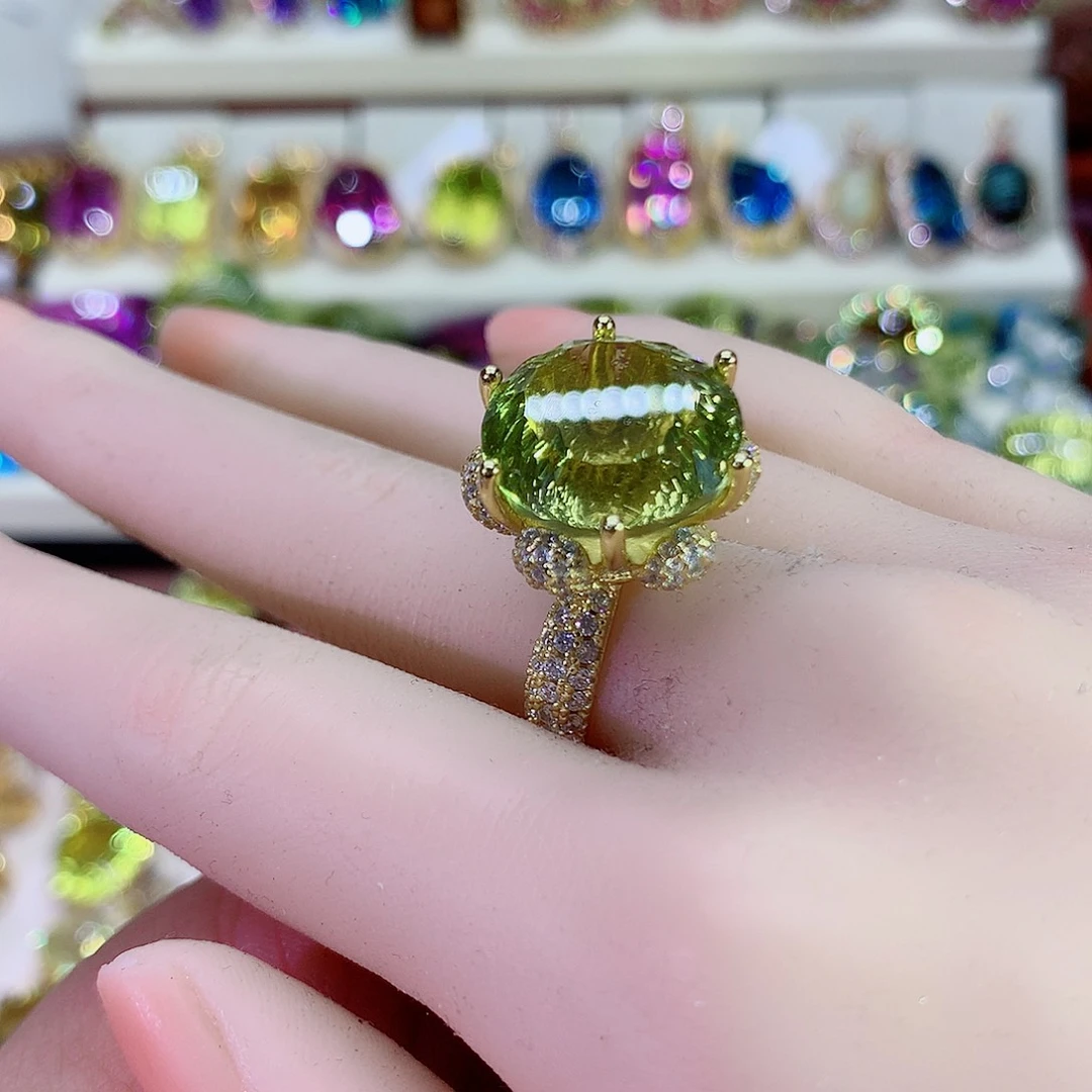 水晶戒指银S925镀金镶嵌