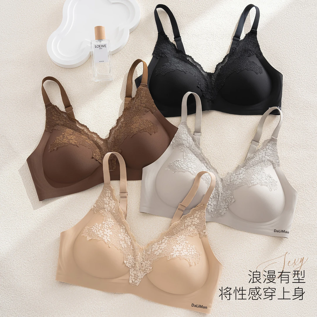 妲丽曼新款乳胶固定杯蕾丝果冻软支撑薄款内衣