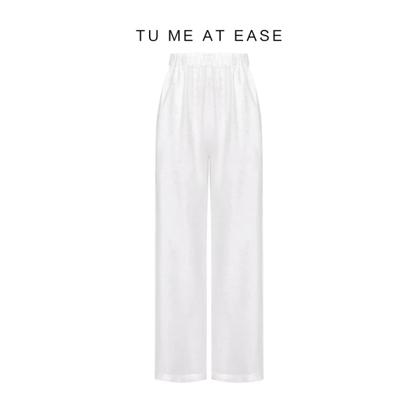 【TuwoZizai】度假风麻料休闲裤阔腿裤直筒裤松紧腰老钱风显瘦显高