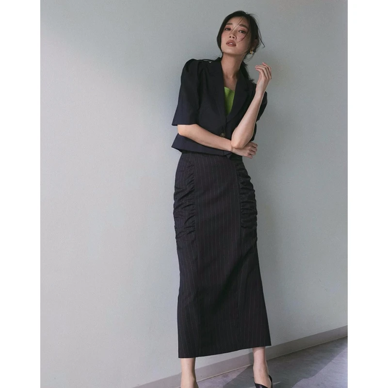 【DD外贸】 明星杂志款 F 时尚翻领泡泡袖短款西装外套女显瘦气质