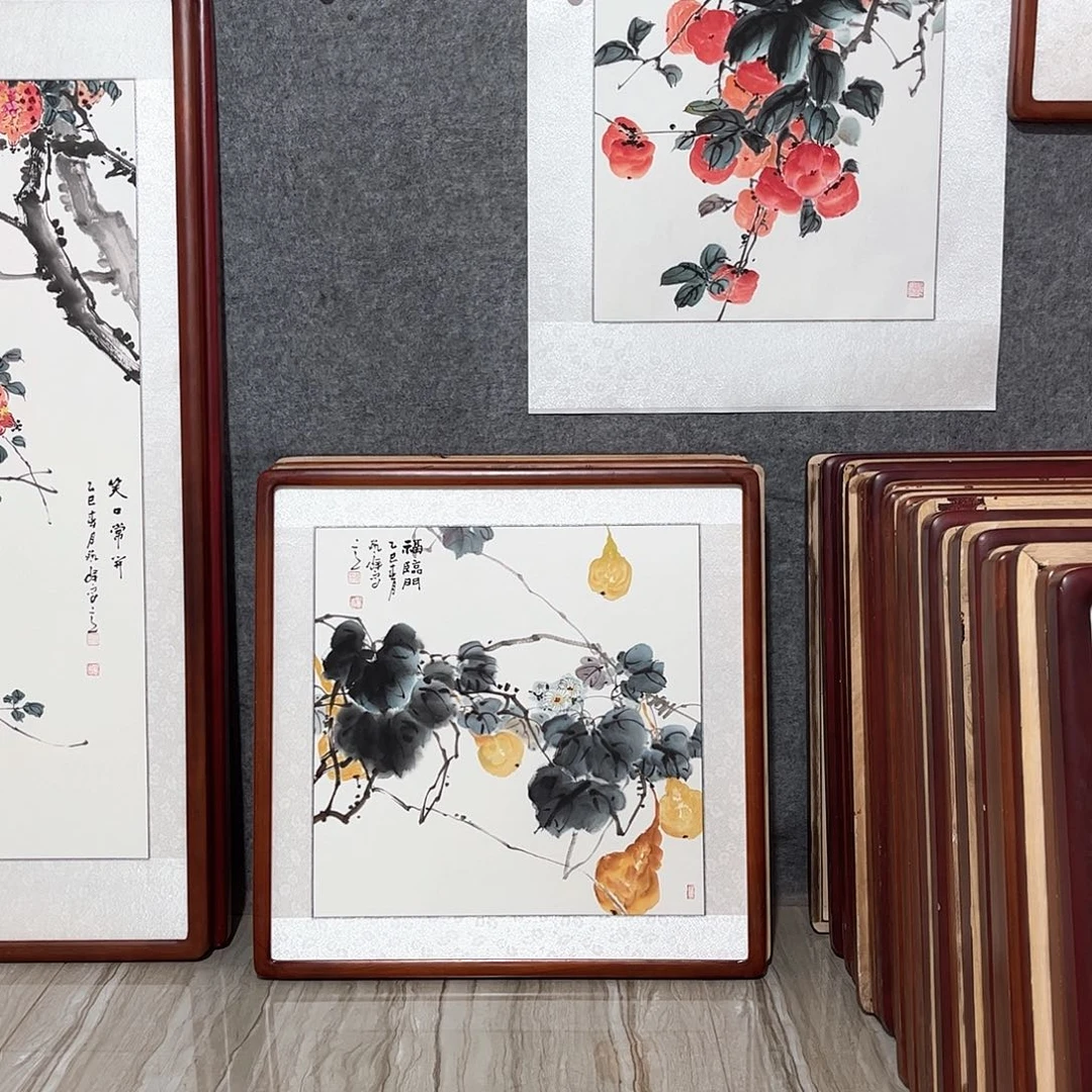 国画书画作品带框63×63厘米