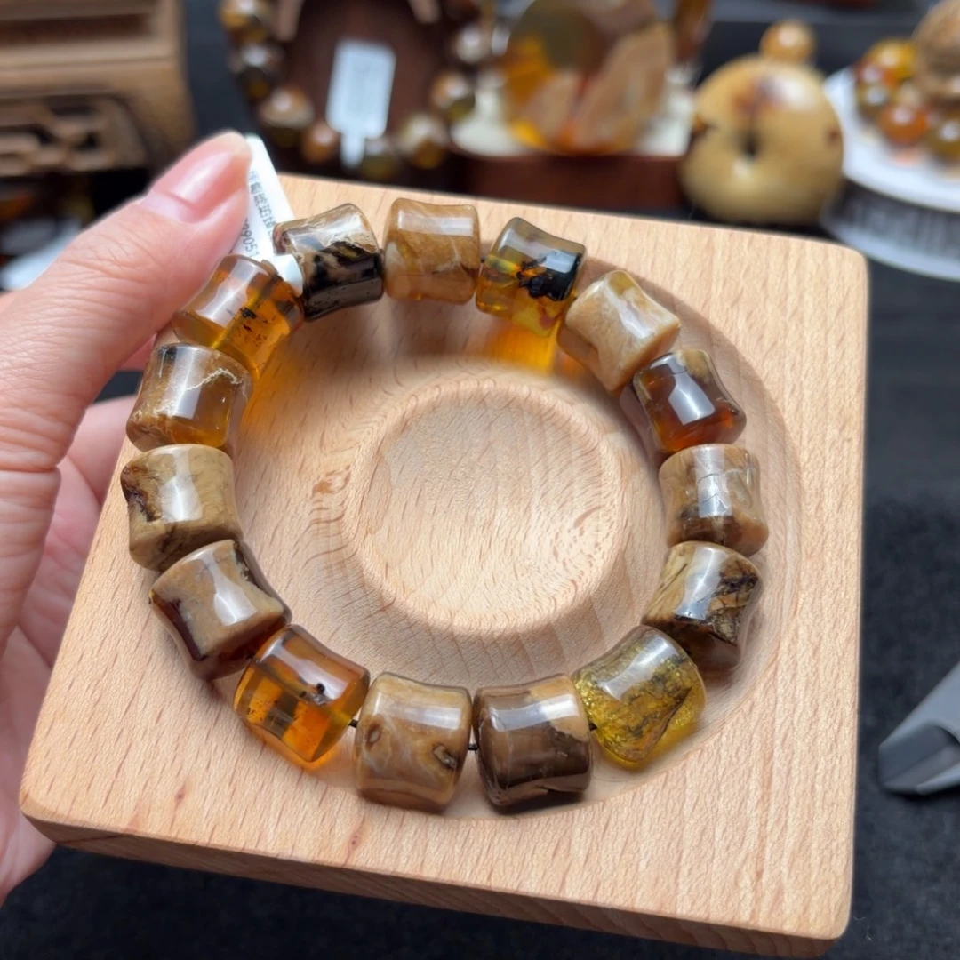 琥珀未镶嵌珠宝奇石14mm多宝竹节珠