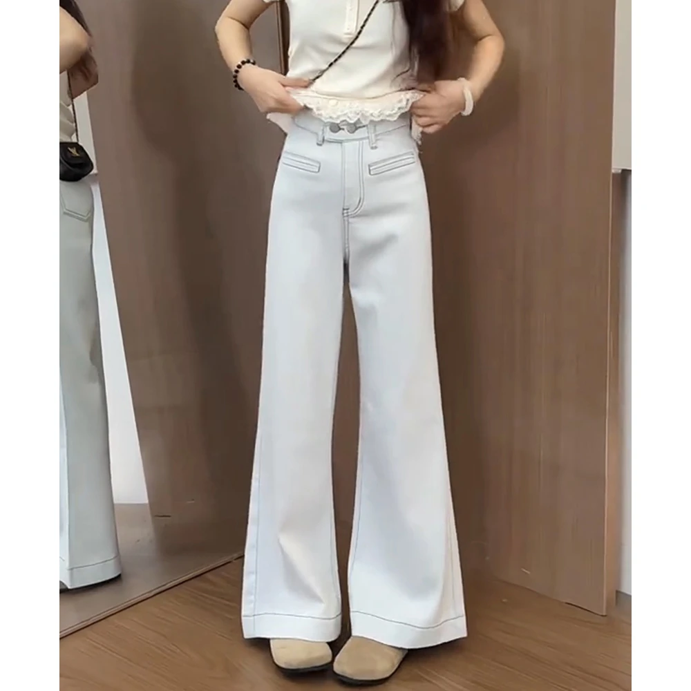 084不贴腿直筒微喇裤女春季2025新款爆款牛仔裤高腰显瘦喇叭裤子