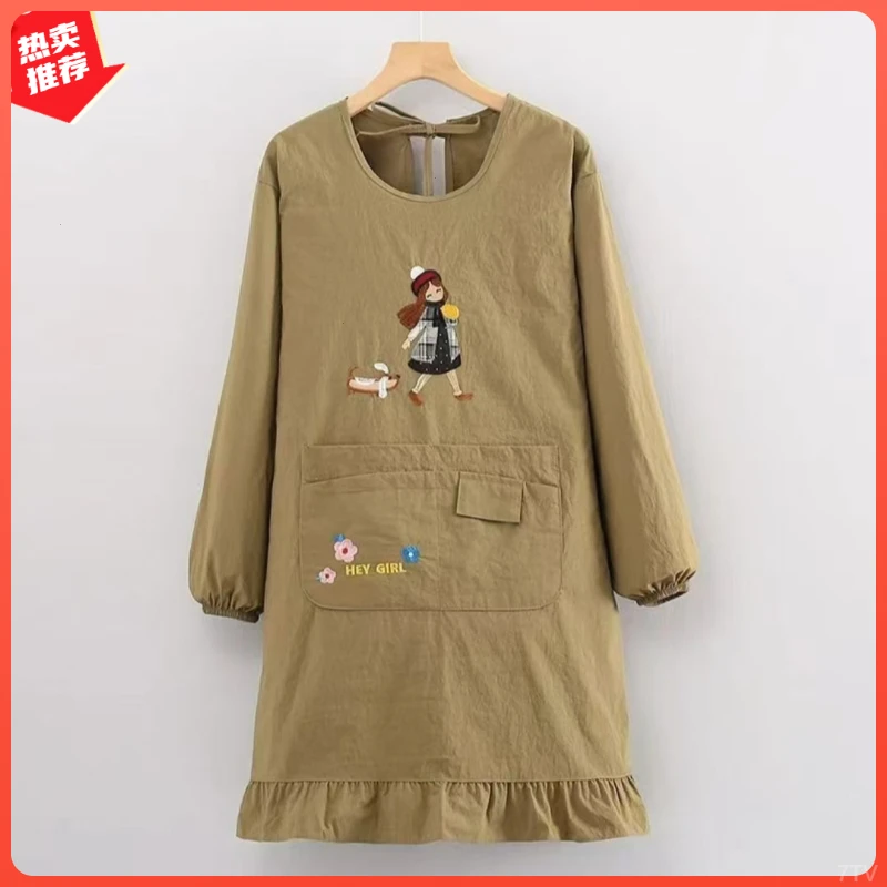 舒适上班泼水时尚耐磨防围裙家用防污新款罩衣简约工作服长袖厨房