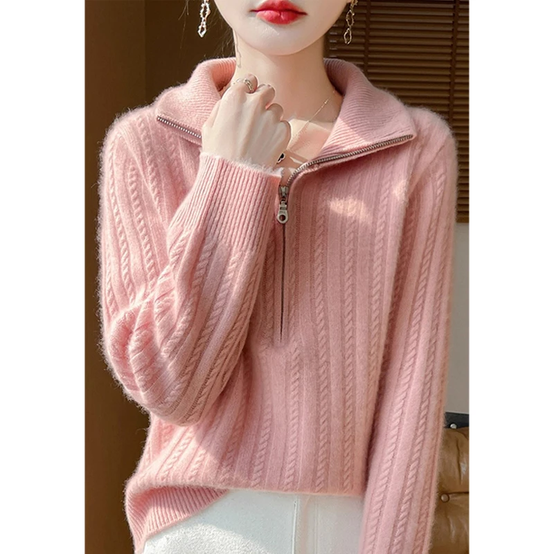 韩系慵懒风高级感气质长袖针织衫女2025冬季宽松显瘦纯色潮流上衣