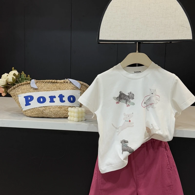 现货leomama【小狗T】童装女童短袖T恤春夏款宽松女孩体恤儿童上衣