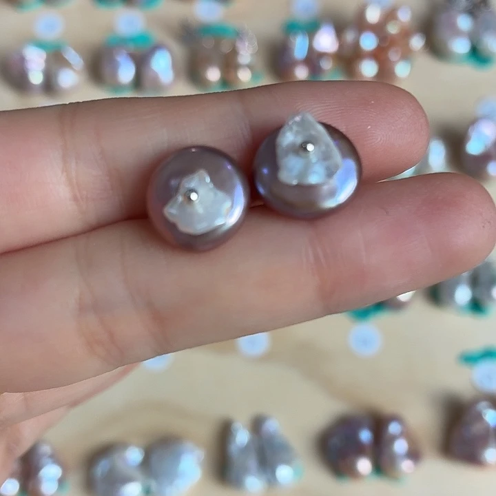 淡水珍珠银S925镶嵌耳饰