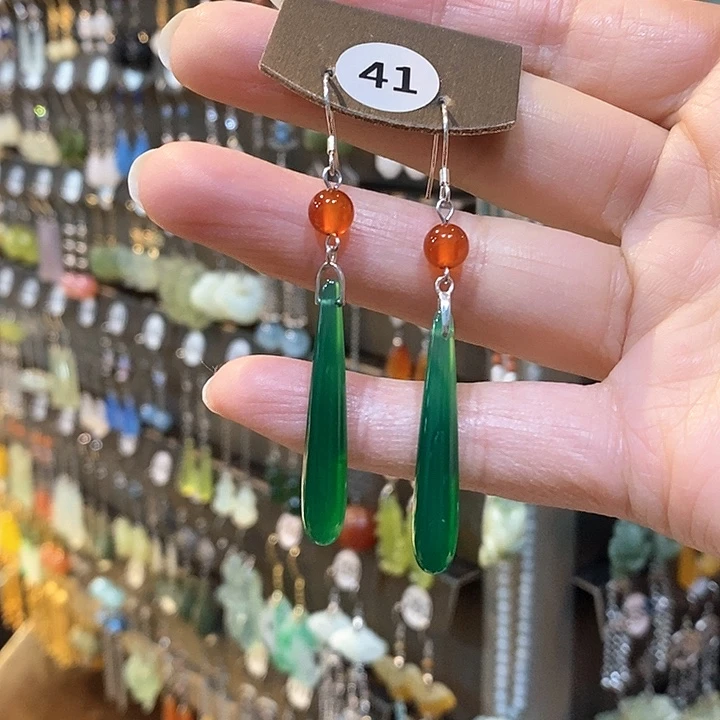 蛇纹石玉耳环银S925镶嵌