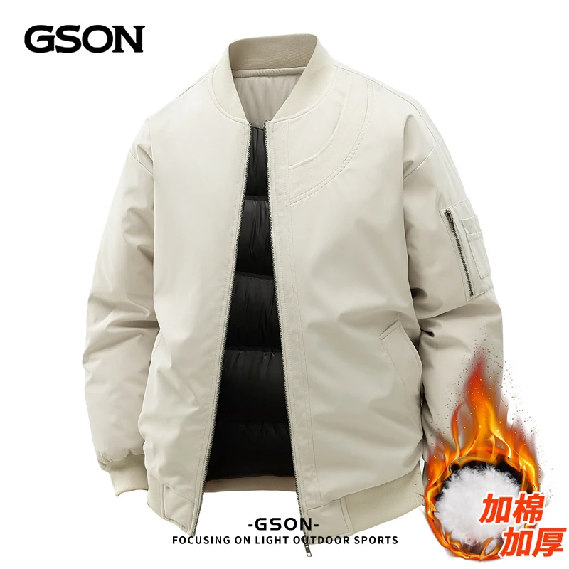 GSON/GSON棒球领加厚棉衣男士冬季新款潮流宽松棉服休闲夹克外套