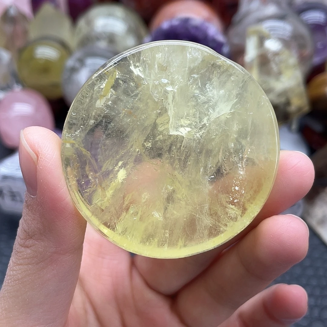 发晶未镶嵌珠宝半成品43黄水晶盘直径卡5mm微瑕