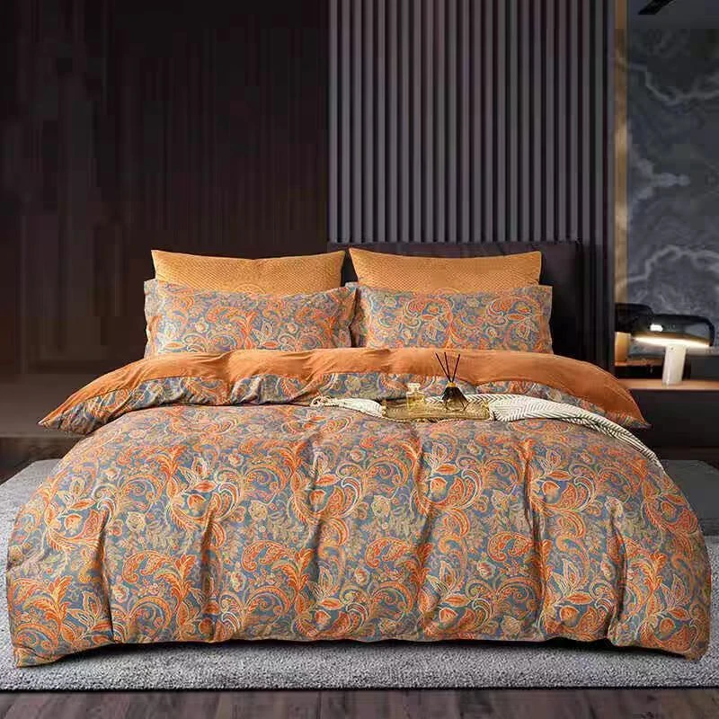 2025轻奢多功能加厚双面精梳印花复古双层纱四件套--凤舞【加大】