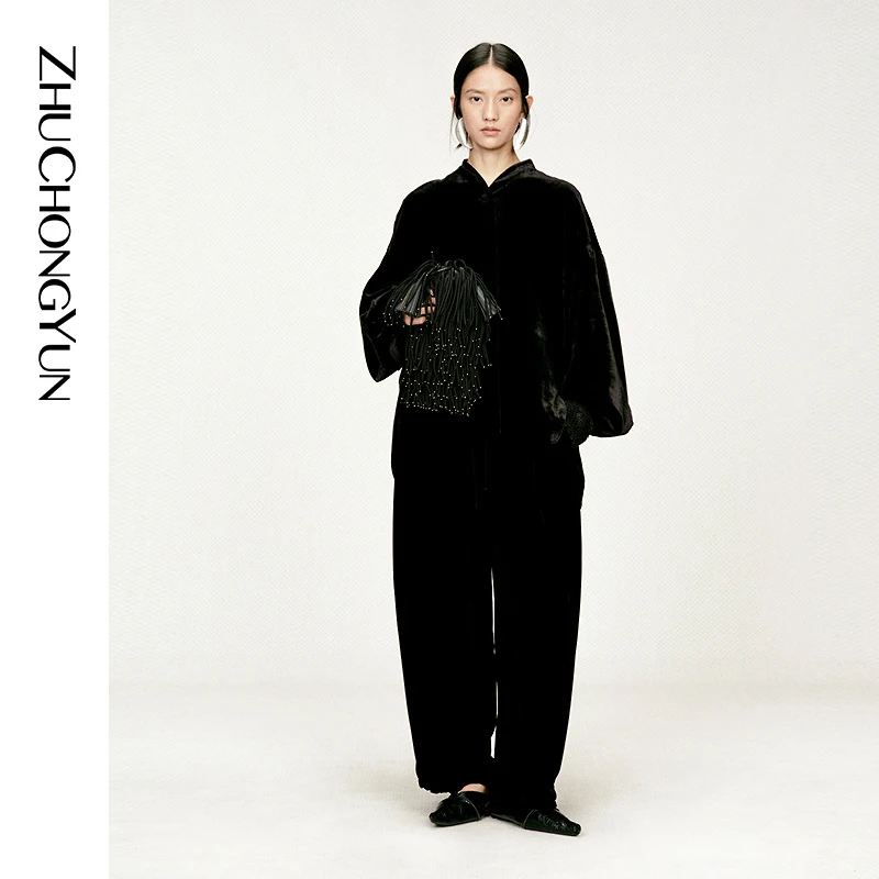 ZHUCHONGYUN2026春新款丝绒袖口刺绣慵懒包容廓形短外套C1GB10888