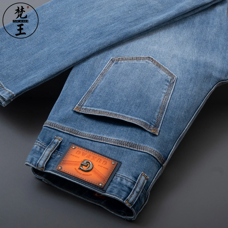 FANWANG/梵王2025春夏蓝色牛仔裤男修身小直筒九分休闲百搭长裤子