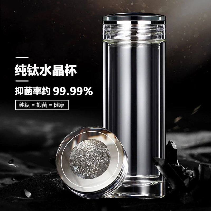 纯钛抗菌水晶茶杯保温双层隔热高端泡茶水杯