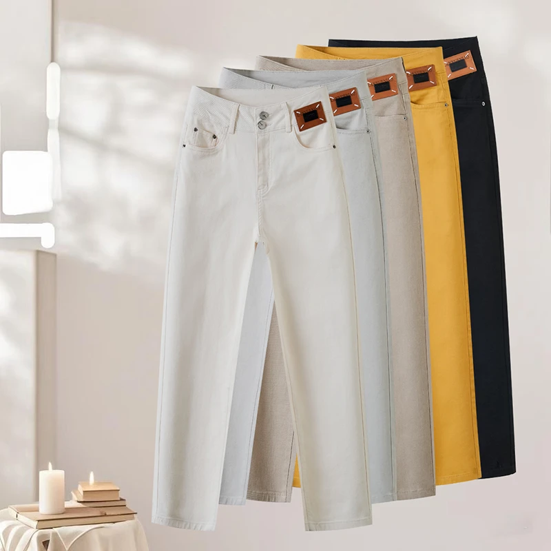 兰月鸟秋季新款九分直筒烟管裤高腰深档弹力修身显瘦时尚百搭2306