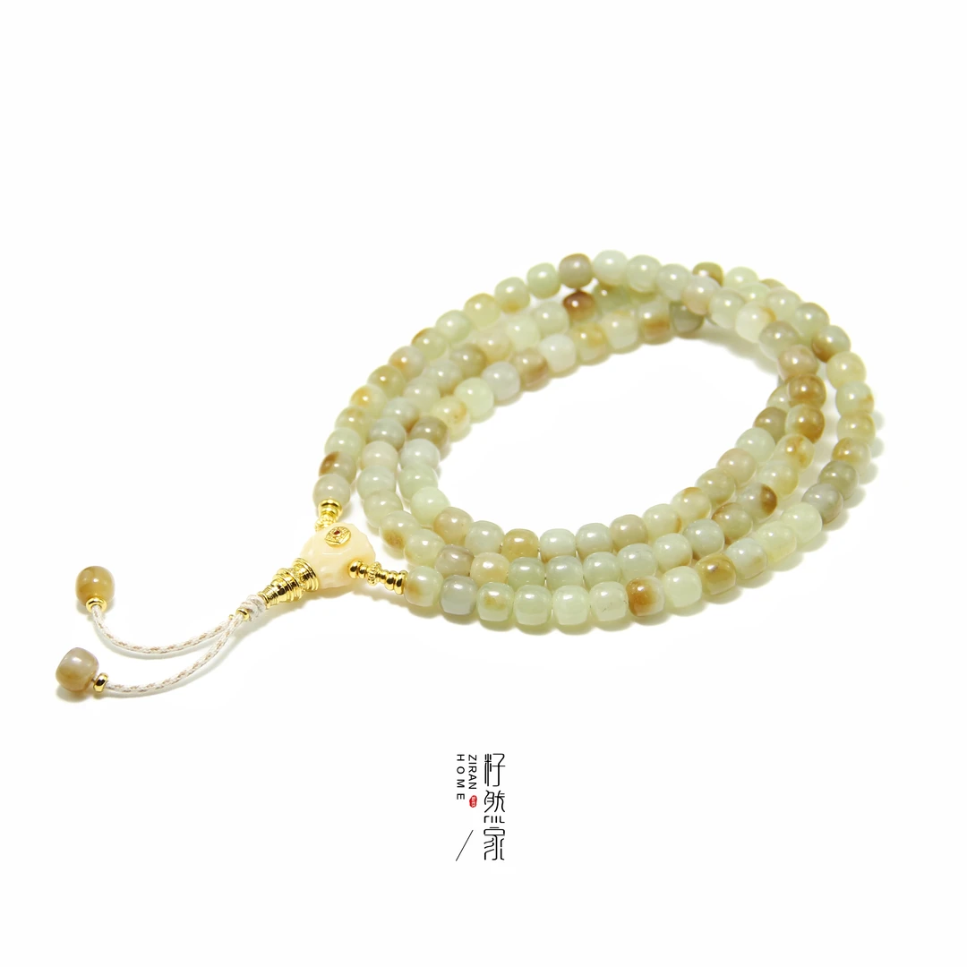天然新疆和田玉且末料老型珠108颗卡8mm项链长链（多样性发其一）