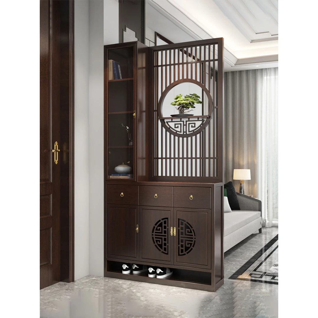 入户玄关中式客厅柜实木正对门新柜现代鞋柜屏风隔断储物一体双面