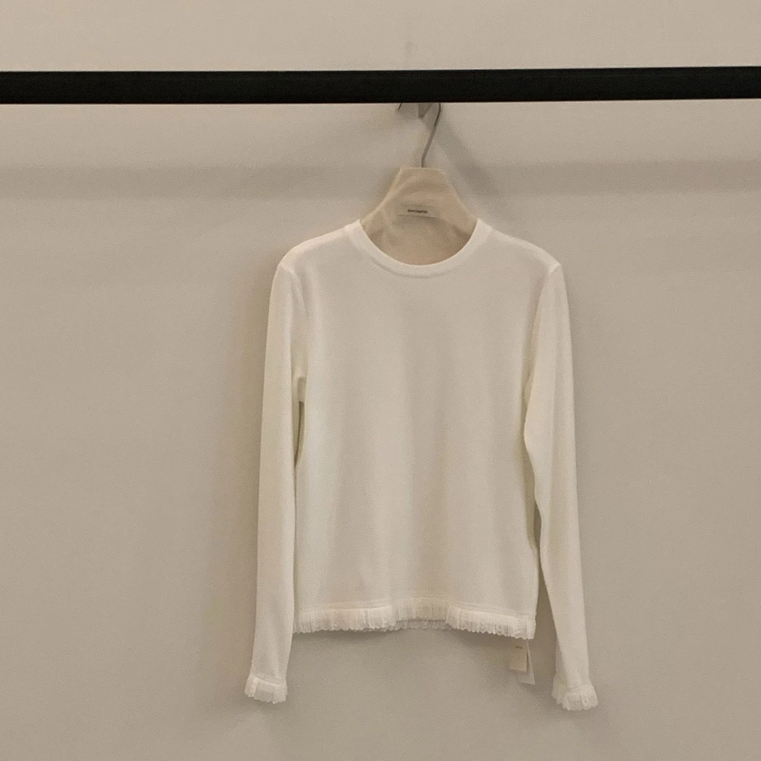 【实体店品质】法式蕾丝拼接 简约百搭极简风磨毛长袖T恤 HI 6366