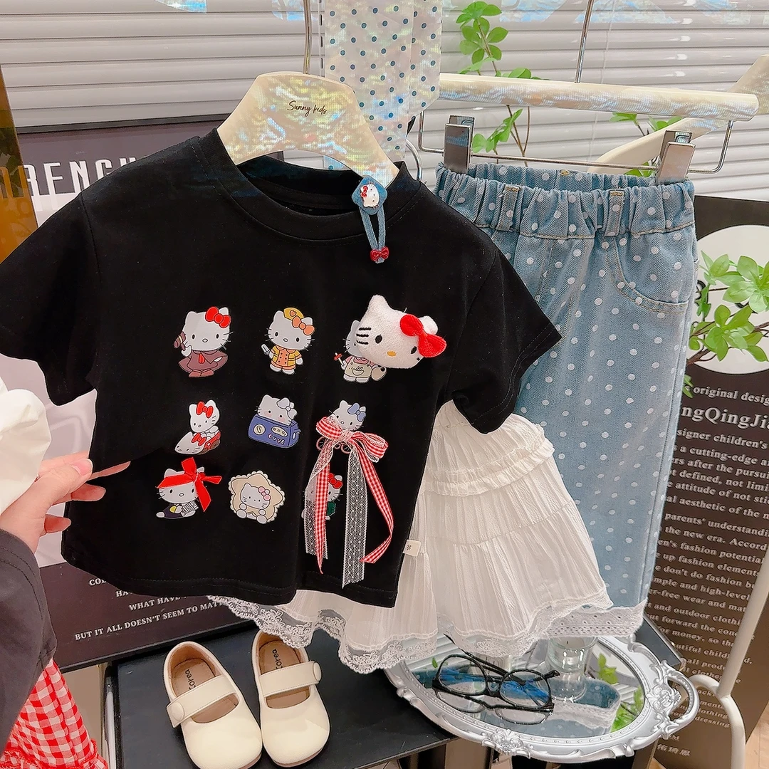 【2025韩系品质】夏季韩版立体萌趣KT猫卡通印花纯棉短袖休闲T恤