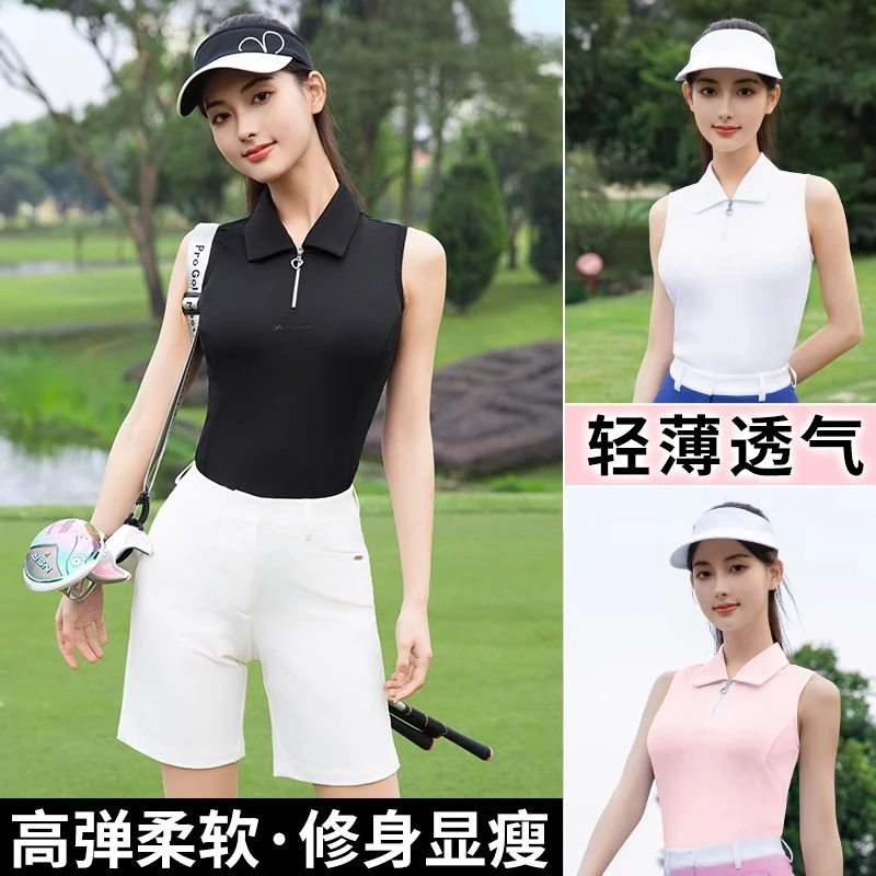 2025 新款高尔夫服装女款无袖服饰春夏季polo网球上衣运动T恤衣服