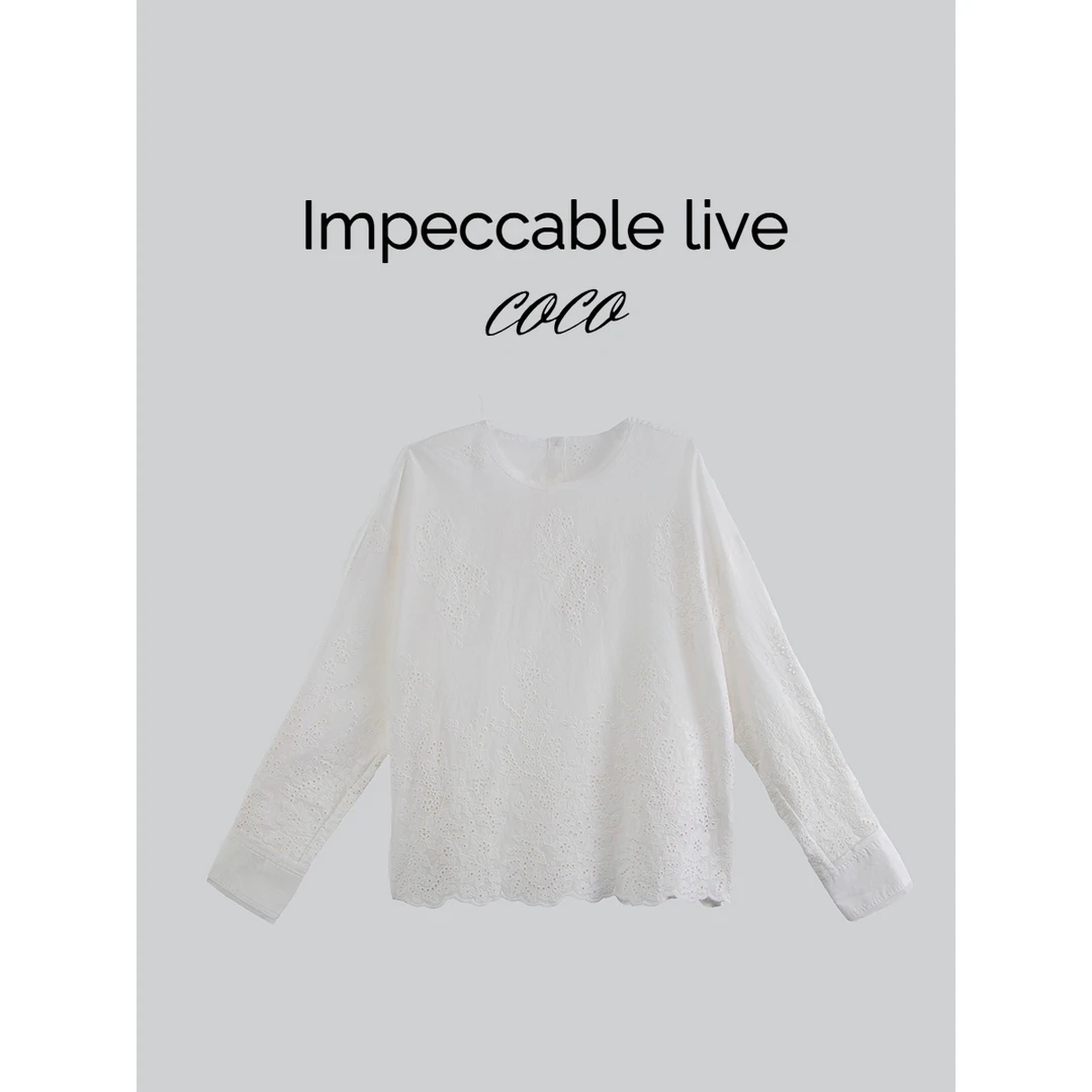 Impeccable 夏季新款刺绣栀子花女孩衬衣25261