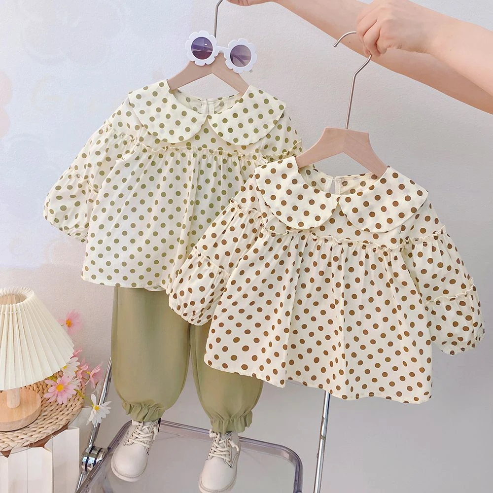 女童秋季套装2025年新款儿童洋气春秋宝宝波点爆款分体长袖两件套