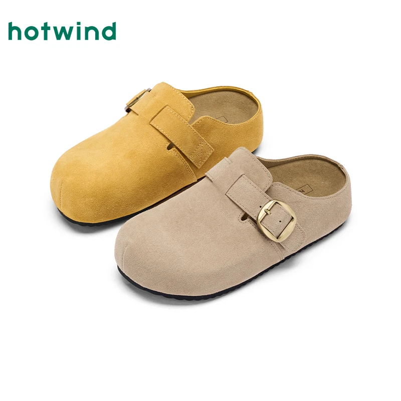 【增高5公分】热风25年秋季舒适软底复古一脚蹬勃肯女拖鞋H15W25307