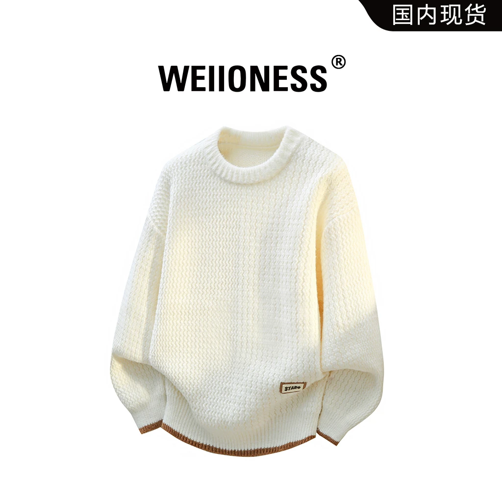 WEIIONESS圆领针织毛衣男秋季新款肌理感设计上衣宽松高级感男装