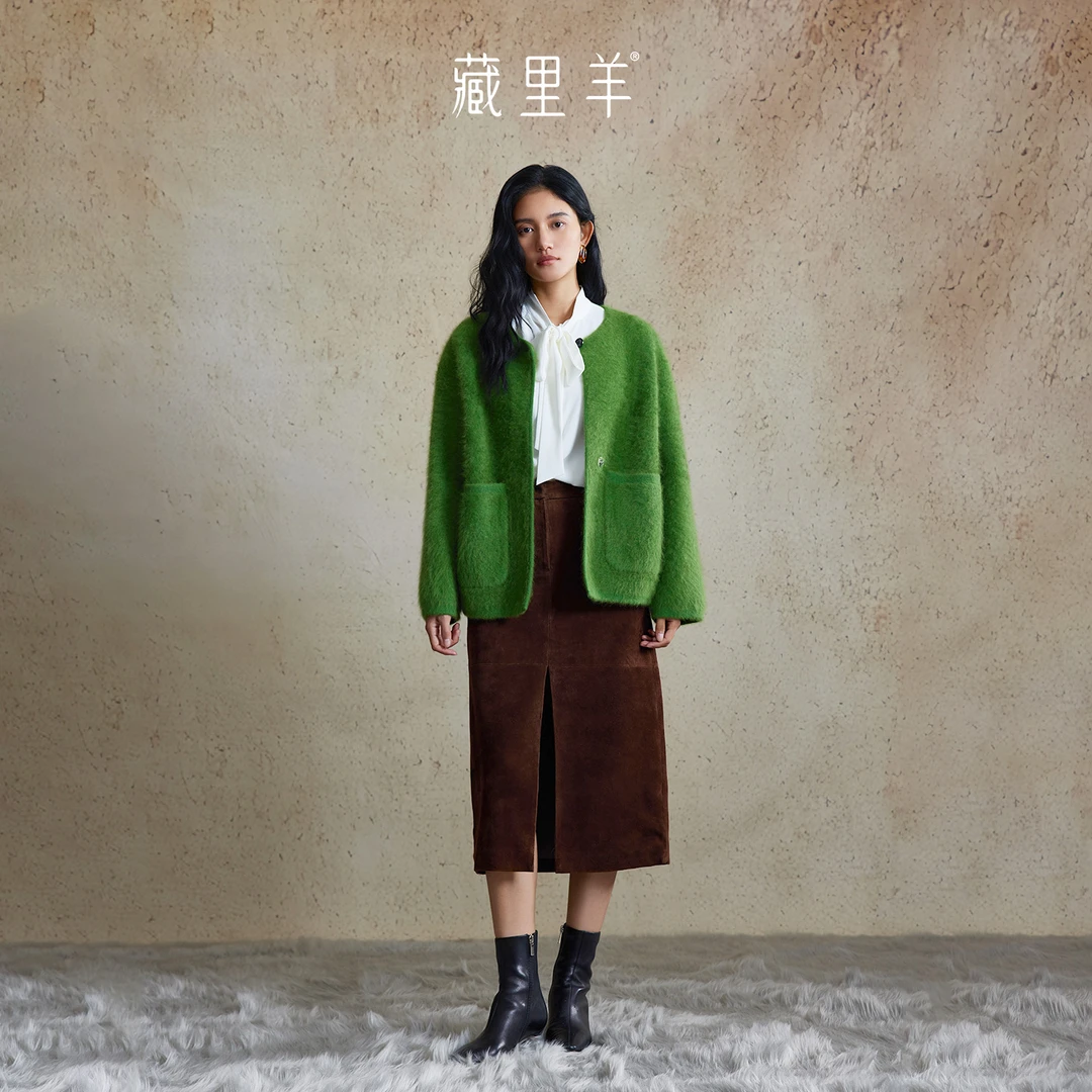 藏里羊【北美小动物毛毛】“惬意东方”大口袋 加密大衣织法上衣M1064