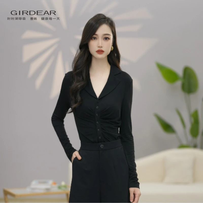 哥弟夏季新款高端时尚百搭气质显瘦女士长袖上衣 品质女装130097