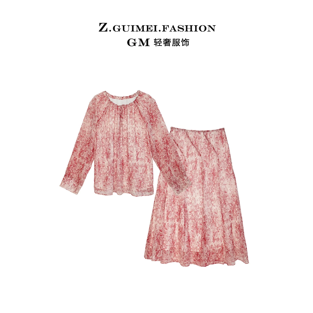 【肆姐高定】设计师款复古印花真丝半裙套装XY1481