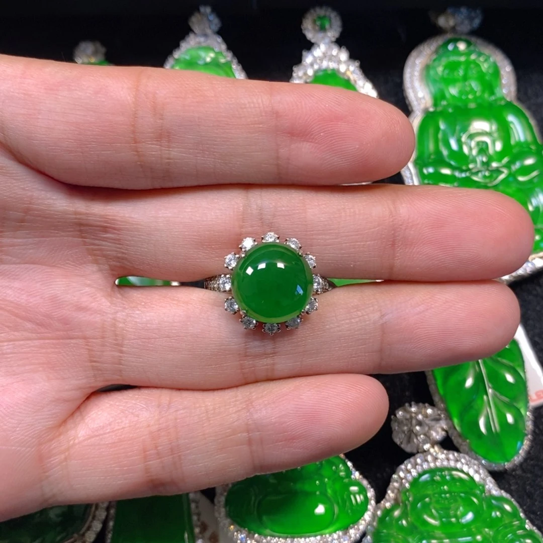 颈饰银S925镶嵌翡翠蛋面戒指