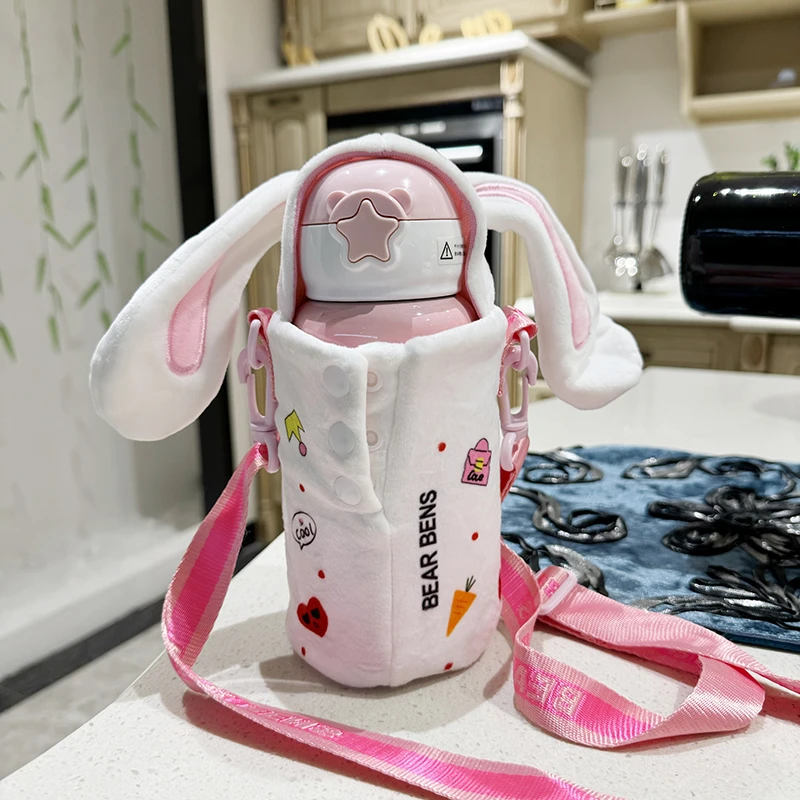 【安之姐补贴专属】熊本士LILI兔保温杯316不锈钢毛绒斜跨学生水杯