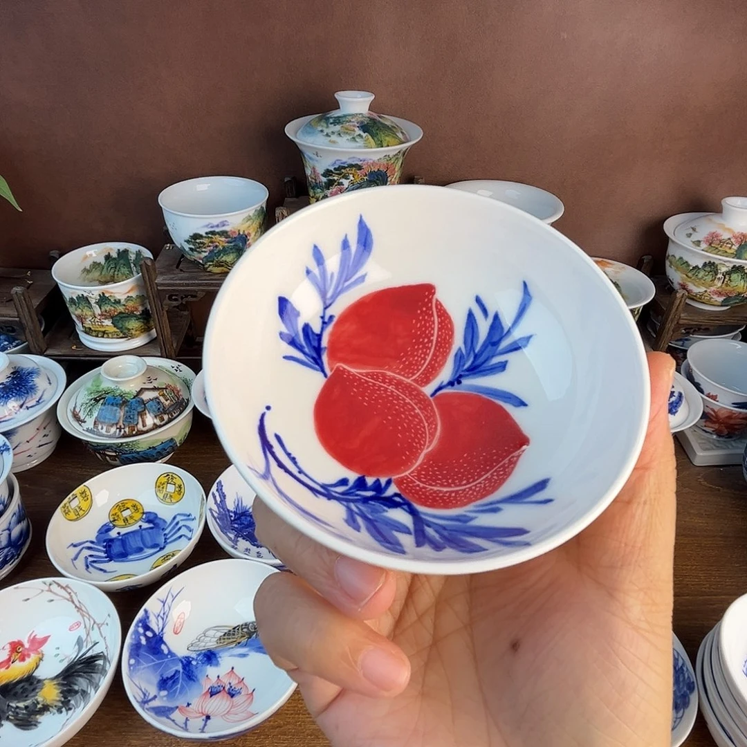 在意堂釉下彩桃子微瑕不退