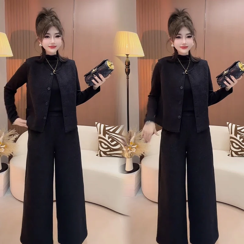 2025秋冬新款时尚显瘦气质网红高档套装女高级百搭宽松大码三件套