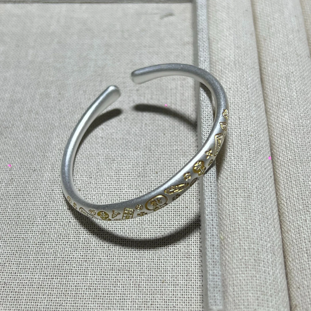 足银手镯 足银描金平安喜乐开口手镯29g