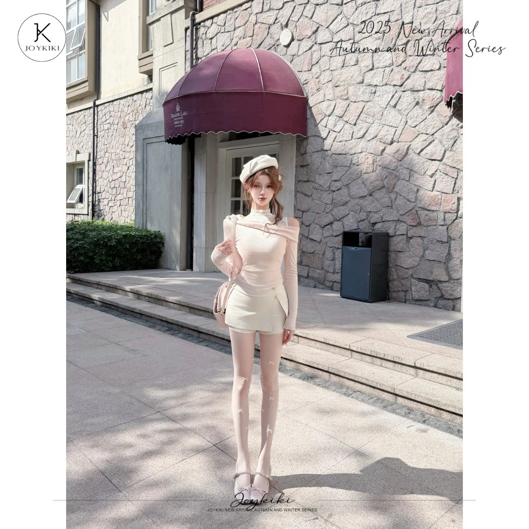 JOY KIKI鹅了么【京畿道大小姐】纯欲弹力蕾丝假两件套装J25D360