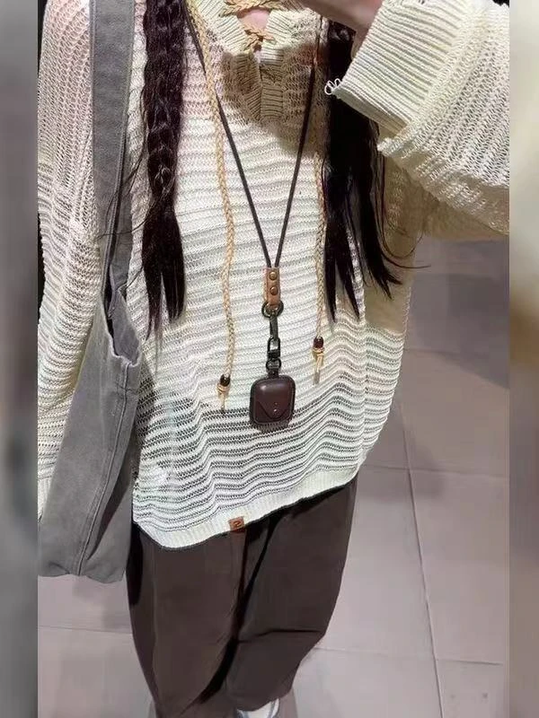 V领绑带镂空防晒针织衫女夏季新款2025宽松空调罩衫慵懒上衣薄款