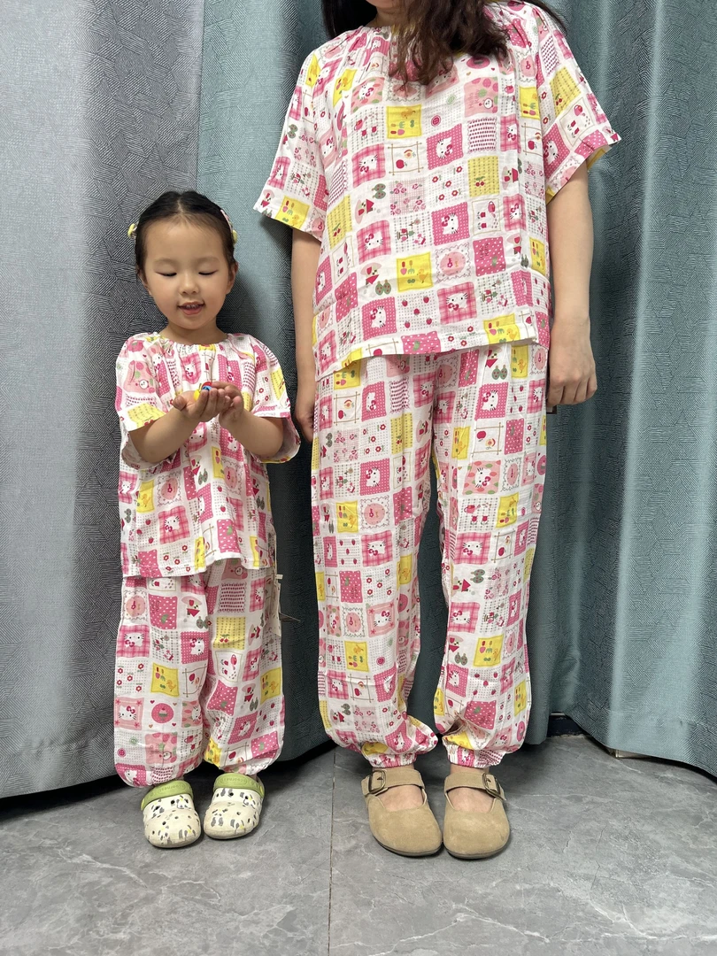 夏季必备超软竹纤维家居服圆领短袖长裤版轻薄舒服透气亲子款