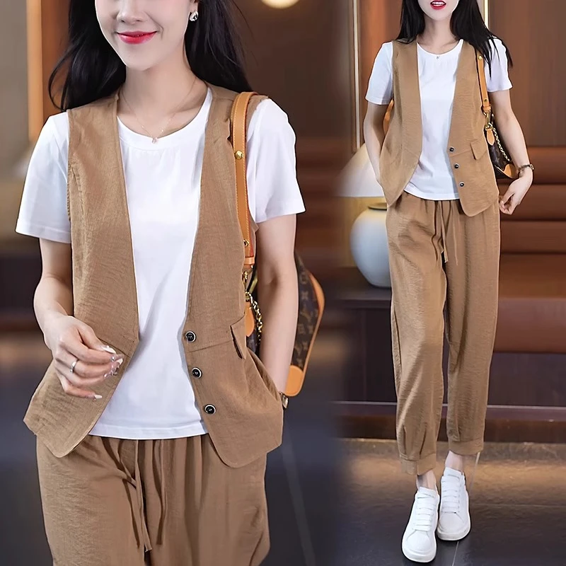 夏季穿搭工装套装小个子女潮炸街时尚显瘦减龄时髦裤子马甲三件套