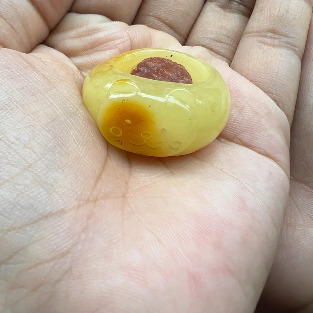 琥珀未镶嵌珠宝奇石小熊板指