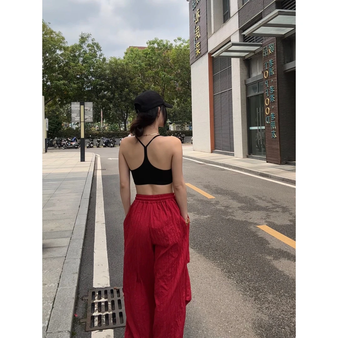 910莱赛尔Y字细带运动瑜伽美背高弹透气背心女一件式外穿打底上衣