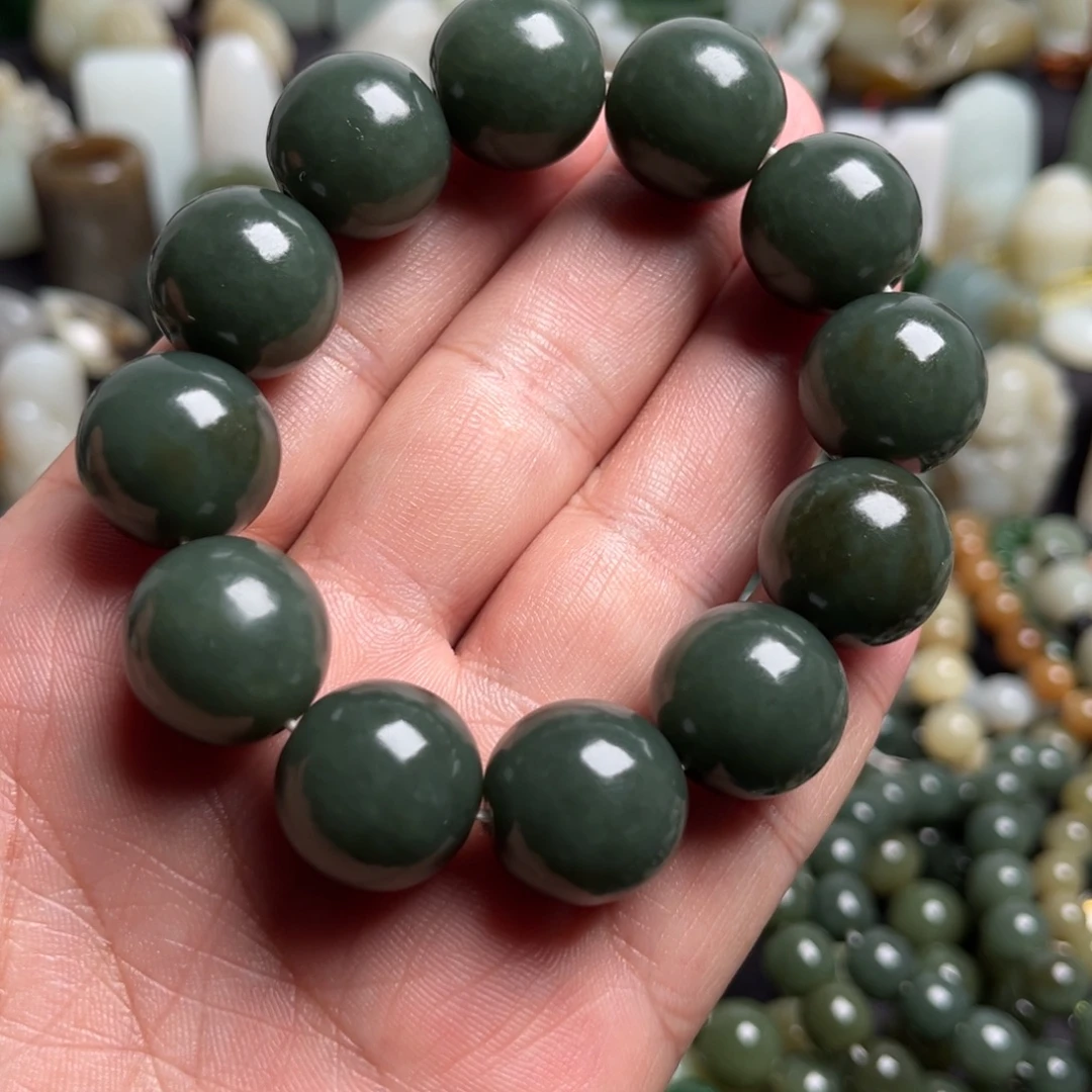 和田玉未镶嵌套链和田玉且末篮卡18手串