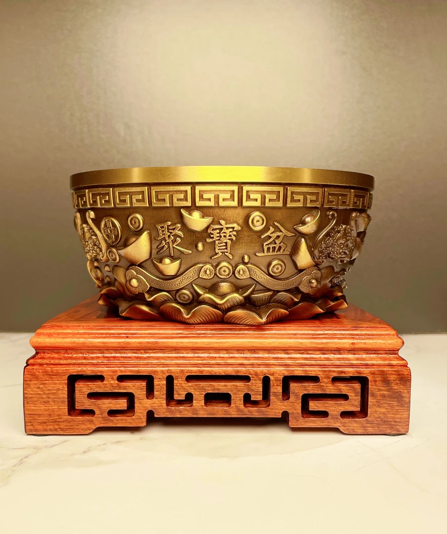 《复古聚宝盆》口径14cm黄铜桌面摆件 公司门店家居工艺品 乔迁开业