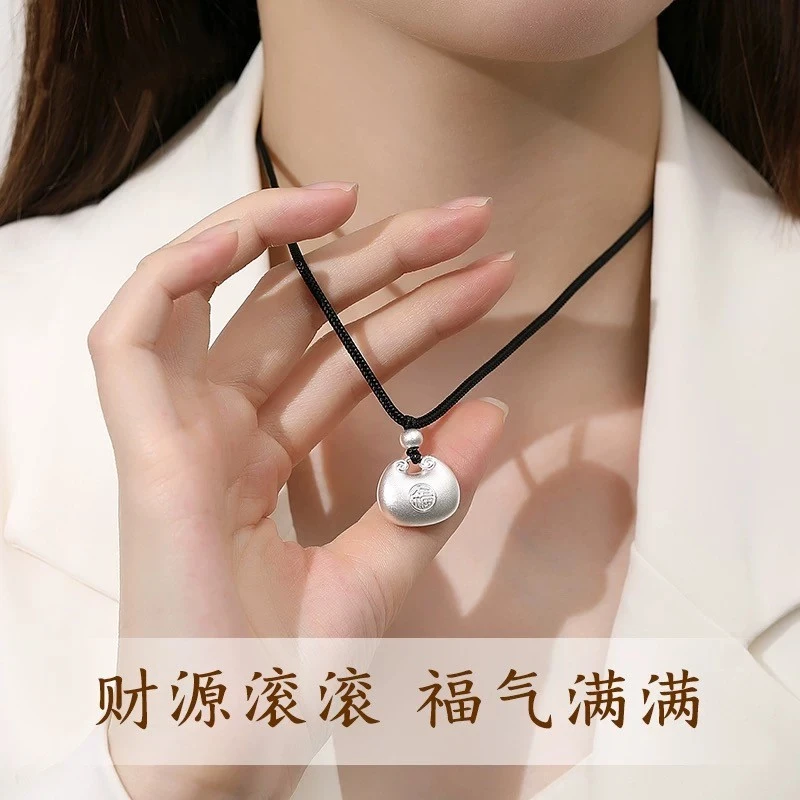吊坠足银 专柜正品9999纯银项链时尚百搭千足银简约小胖福银吊坠