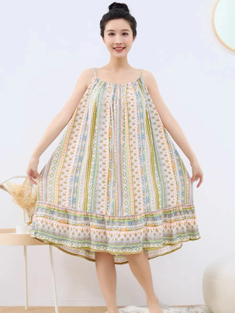 夏季加肥大码性感吊带睡裙女薄款人棉绸宽松孕妇睡衣裙胖mm200斤