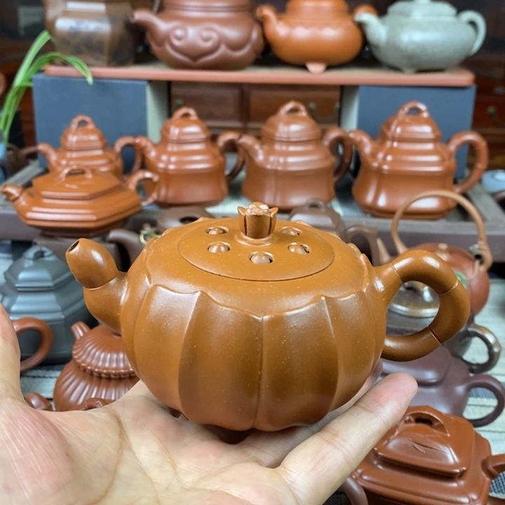 紫砂茶壶筋纹莲子260cc原矿朱泥双十一特价