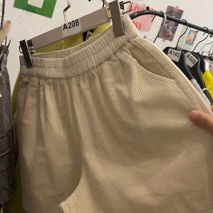 财****棉模特自留 灯芯绒短裤 松紧腰