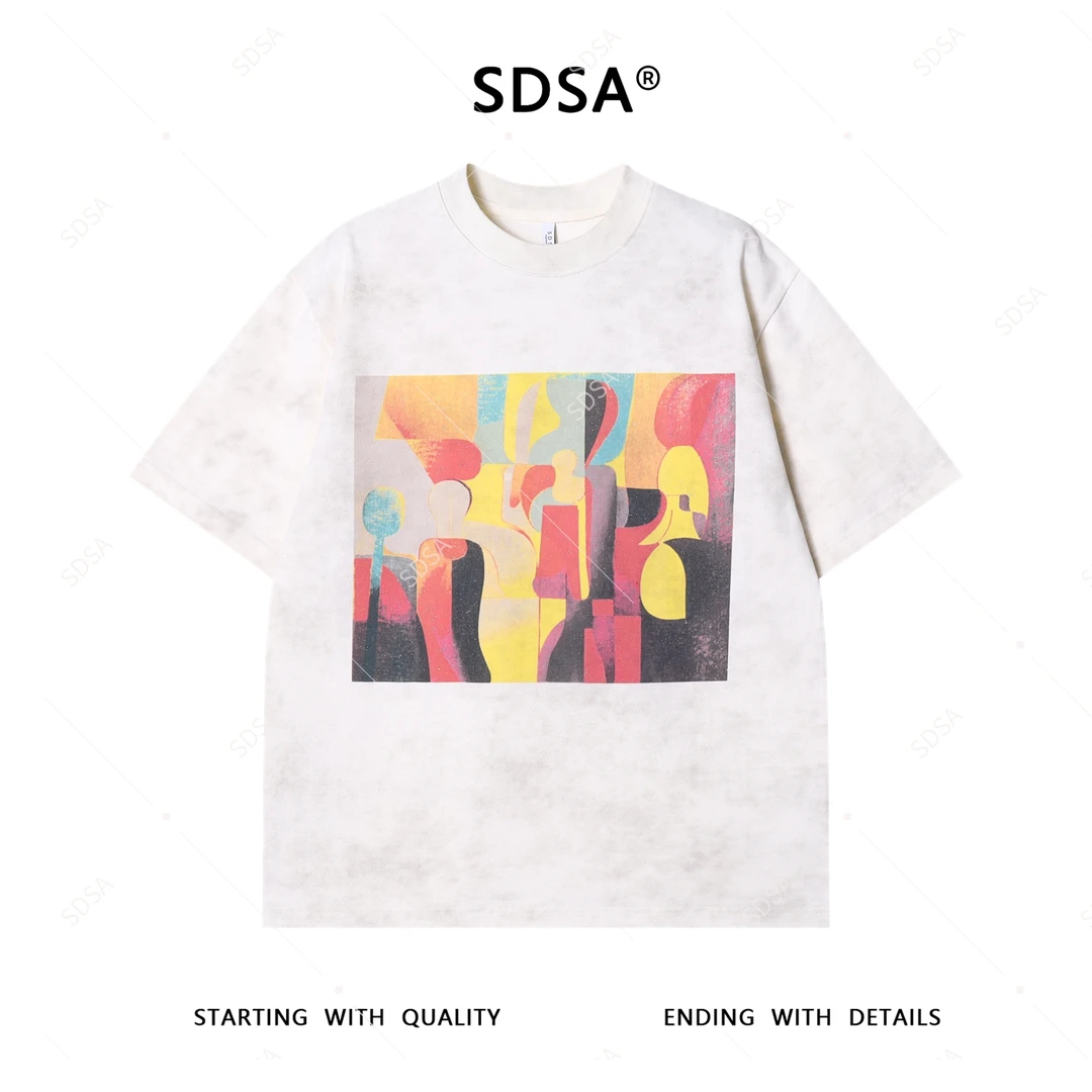 夏季高级感新款男士潮牌抽象印花短袖T恤高街百搭宽松圆领上衣