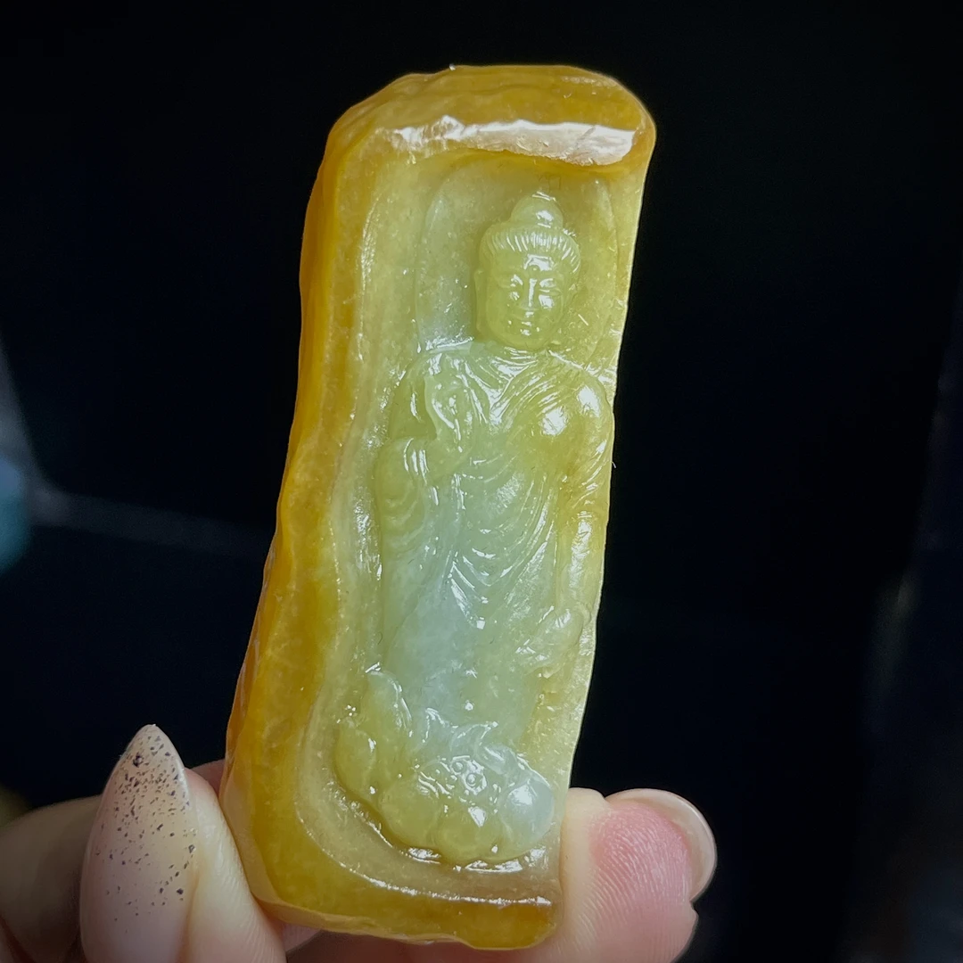 缅甸翡翠A货，黄翡释迦牟尼佛